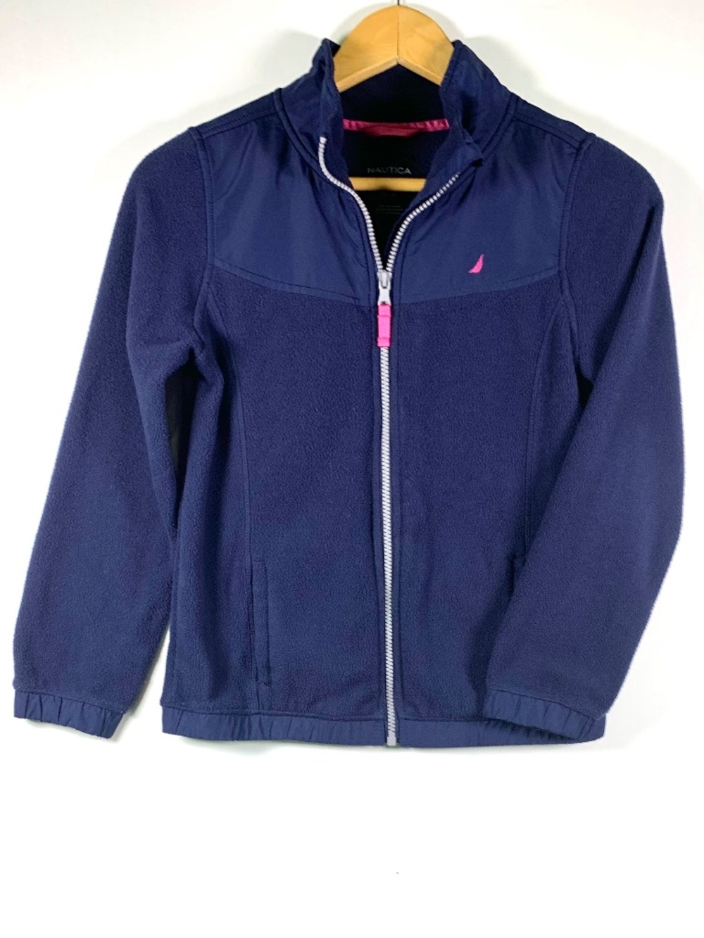 Nautica Girls Full Zip Polar Fleece Jacket Blue Pink Sail Logo Fall Outdoor